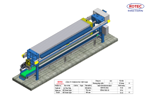 bản vẽ 3d máy ép bùn khung bản Rotec